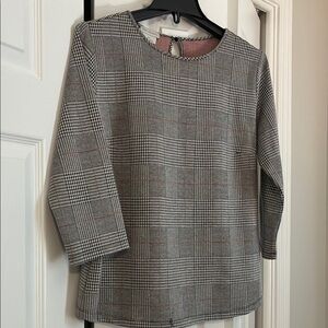 Van Heusen Classic Black, White, Red Plaid Top 3/4 inch sleeves- Size Medium